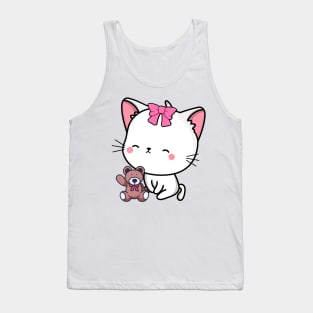 Cute angora cat holds a teddy bear Tank Top